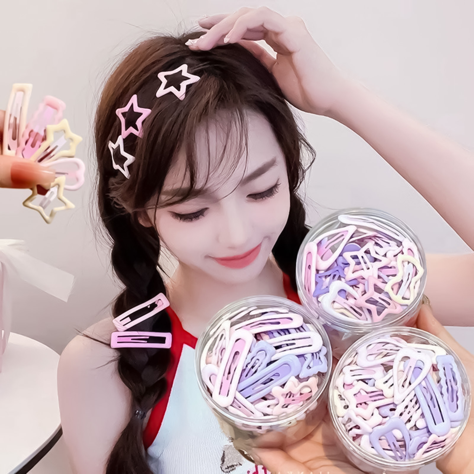 Korean Women Lifestyle - 3PCS 스위트 스타일 헤드웨어 핀 일상