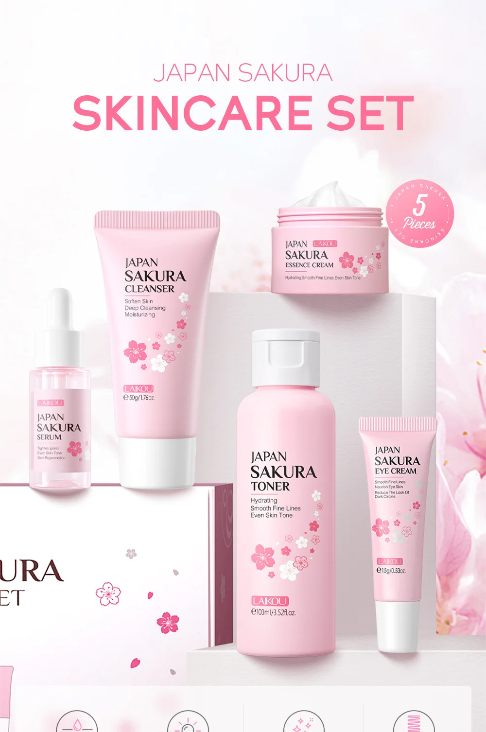 라이코우 사쿠라 키트 스킨케어 세트, 보습 및 잔주름  - Korean Skincare Routine 리뷰 및 가격
