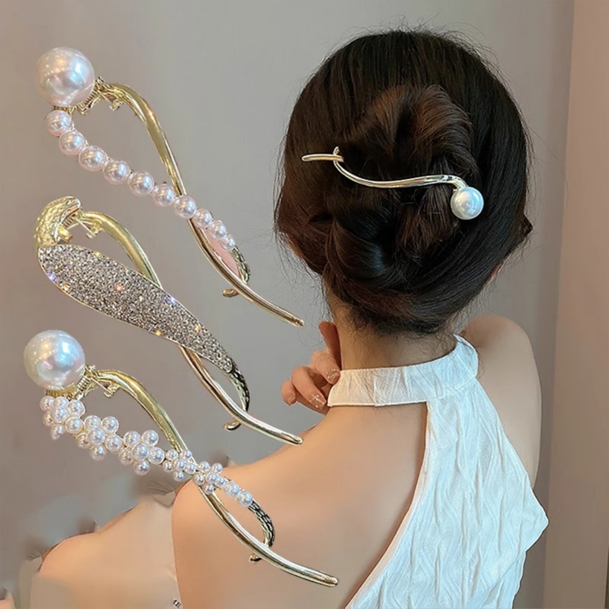 우아한 글리터 진주 헤어 클립 여성용 트렌디 트위스트  - Korean Women Lifestyle 리뷰 및 가격